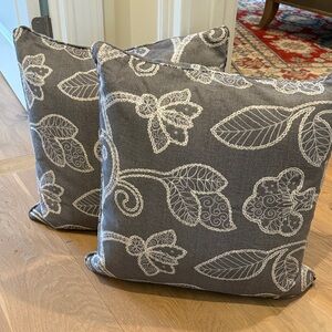 Gray Floral Embroidered Throw Pillow - set of 2